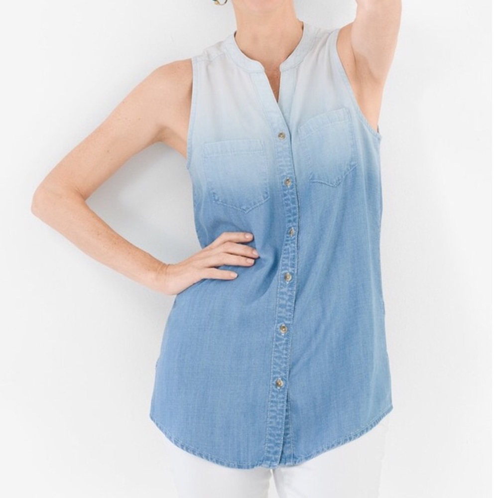 Chico’s • sleeveless ombré denim top shirt